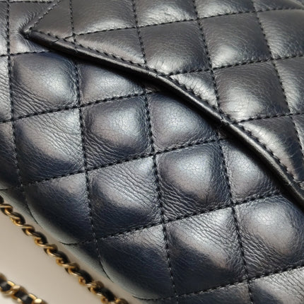 Chanel Rock The Corner Mini Flap Bag Navy Calfskin Leather Gold Hardware Corners 2017-18