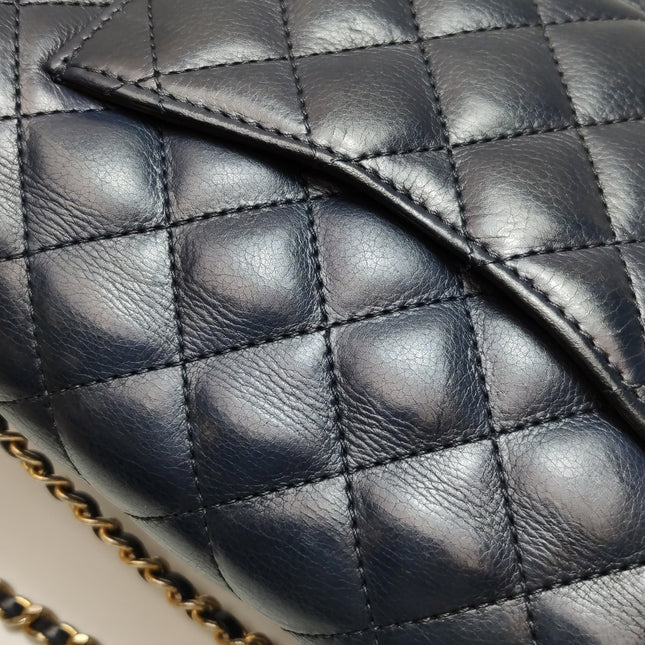 Chanel Rock The Corner Mini Flap Bag Navy Calfskin Leather Gold Hardware Corners 2017-18