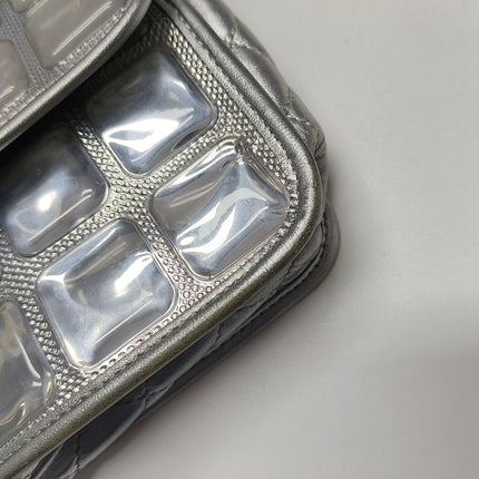 Chanel Ice Cube Chocolate Bar Classic Flap Metallic Silver PVC with Leather