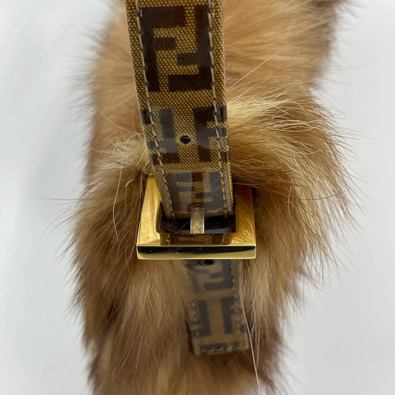 Fendi Baguette RARE Skunk Fur Vinyl Zucchino Strap Tobacco Multicolor