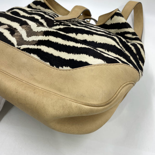 Gucci Jackie Soft Medium Zebra Print Pony-style Calfskin and Beige Suede Silver HW