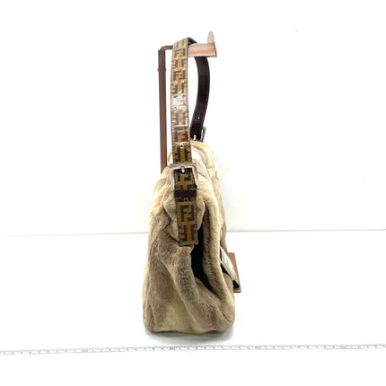Fendi Mamma Baguette Brown Beige Soft Fur Shoulder Bag