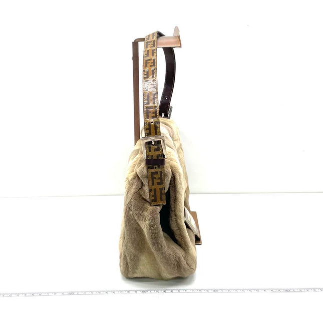 Fendi Mamma Baguette Brown Beige Soft Fur Shoulder Bag