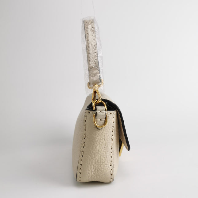 Fendi Baguette Selleria Medium Off White Cream Calfskin Leather Crossbody Bag Medium
