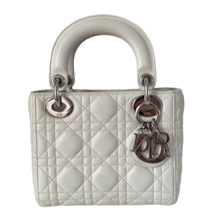 Lady Dior Mini White Lambskin Leather Silver HW Chain Strap 2018-Luxbags
