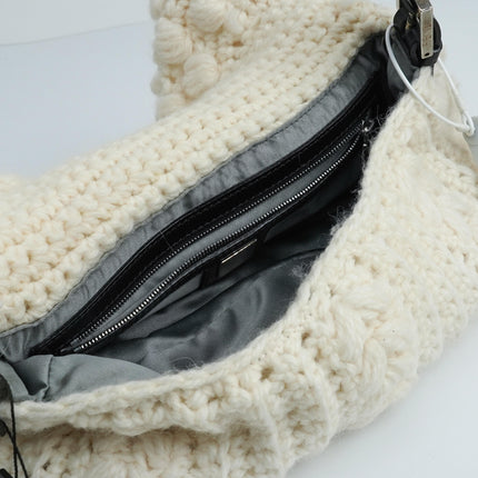 Sold Fendi Baguette Bag White Wool Pompom Shoulder Bag