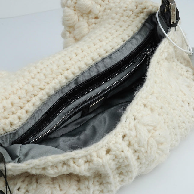 Sold Fendi Baguette Bag White Wool Pompom Shoulder Bag