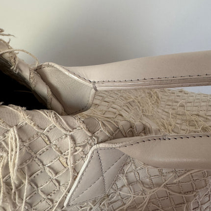 Bottega Veneta Cabat Large Intreccio Leather with Fringes White Ecru 40cm