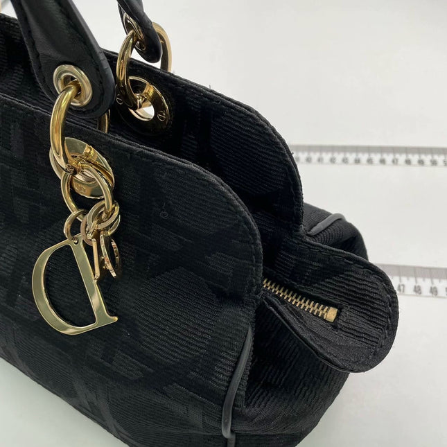 Christian Dior Macros Cannage Coating Canvas Handbag in Black