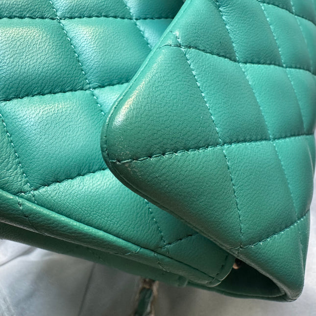 Chanel Classic Flap Mini 2018 Turquoise Blue Green Lambskin Leather Gold Hardware