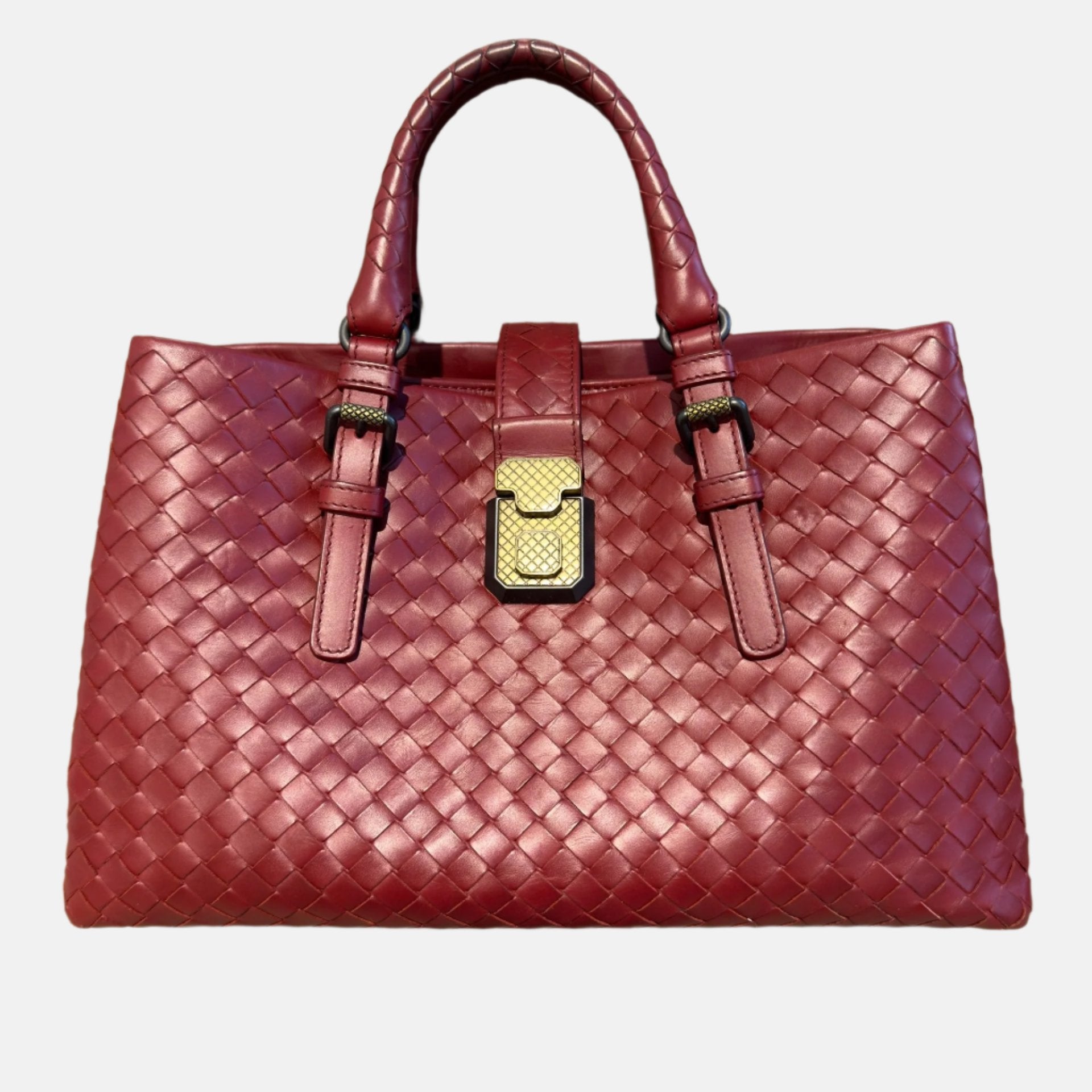 Bottega Veneta Roma Handbag Bag Intrecciato Nappa Leather Burgundy Small 30cm-Luxbags