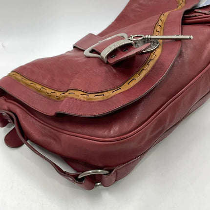 Dior Vintage Gaucho XL Red Leather Crossbody Bag 42cm