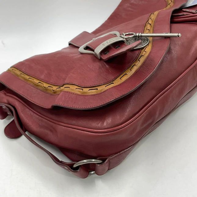 Dior Vintage Gaucho XL Red Leather Crossbody Bag 42cm