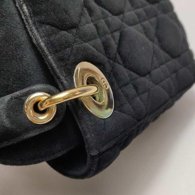 Sold Lady Dior Mini Black Suede with Light Gold-tone Hardware and Crystal Logo