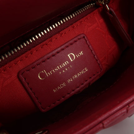 Lady Dior Mini 2020 Dark Red Lambskin Leather Gold HW Chain Strap