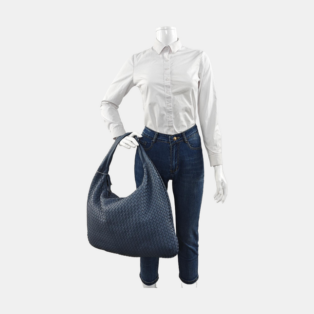 Bottega Veneta Veneta Hobo Maxi Misty Blue Intrecciato Leather Bag 51cm