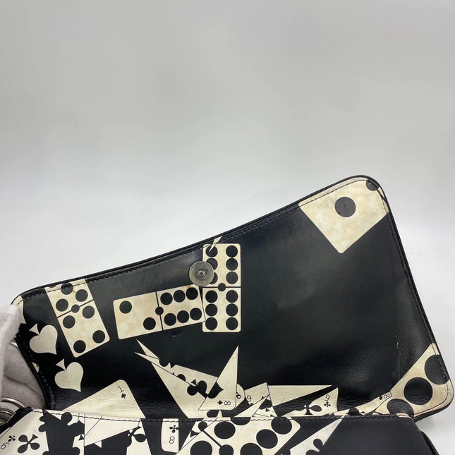 Dior Montaigne Chris 1947 Black Leather Cadillac Poker Print Bejeweled Shoulder Bag