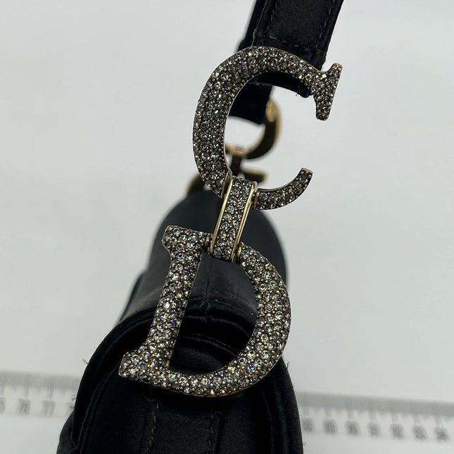 Dior Saddle Mini Silk Handbag Black with crystals