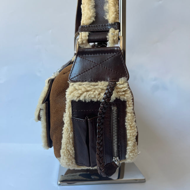 Dior Flight Medium Shoulder Bag Tan Brown Shearling