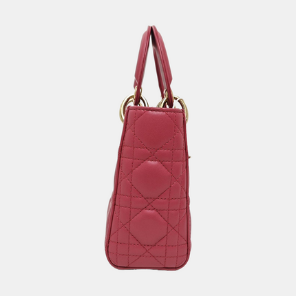 Sac Lady Dior Mini Lipstick Rose Cuir d'Agneau Quincaillerie Dorée Bandoulière Chaîne