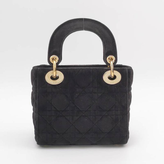Sold Lady Dior Mini Black Suede with Light Gold-tone Hardware and Crystal Logo