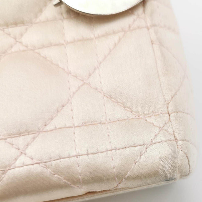 Sold Lady Dior Mini 2004 Beige Silk Handbag Silver Hardware