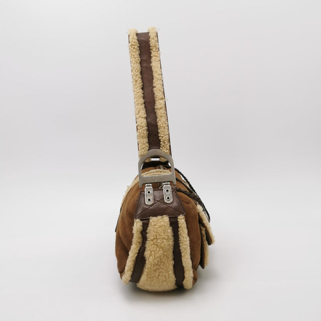 Dior Flight Medium Brown Shearling Leather Shoulder Bag