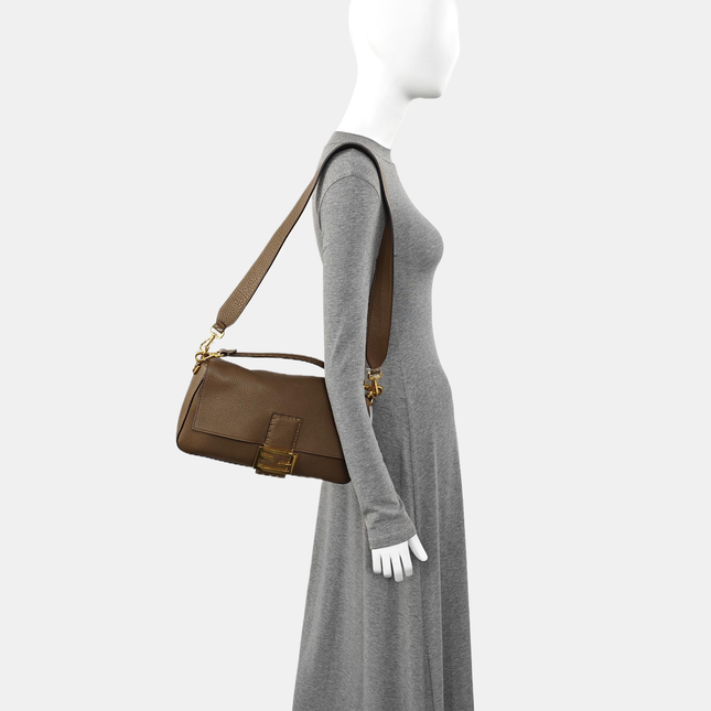 Fendi Baguette Selleria Calfskin Leather Crossbody Bag Large Brown