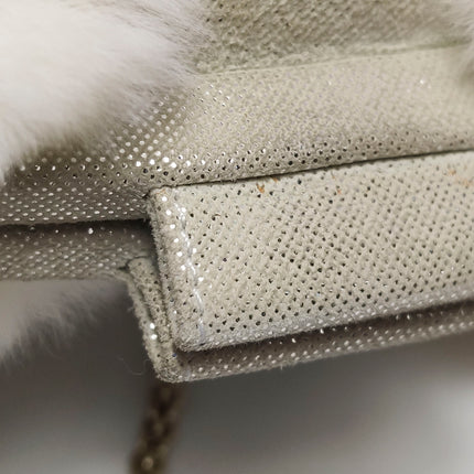 Chanel White Rabbit Fur Kiss Lock Clutch Chain Bag