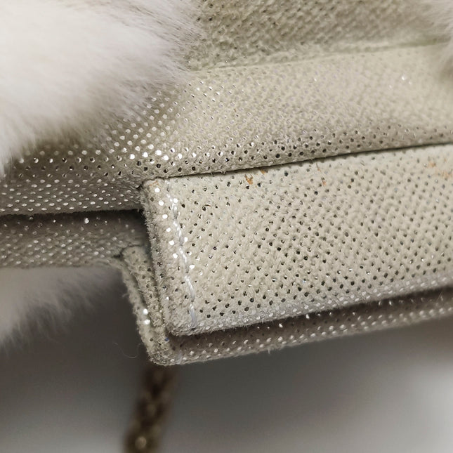 Chanel White Rabbit Fur Kiss Lock Clutch Chain Bag