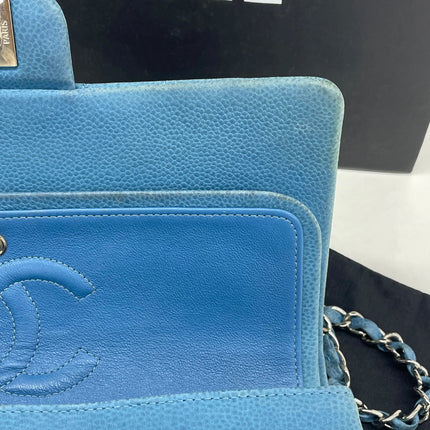 Chanel Timeless Classic Flap Medium Light Blue Caviar Leather Silver Hardware