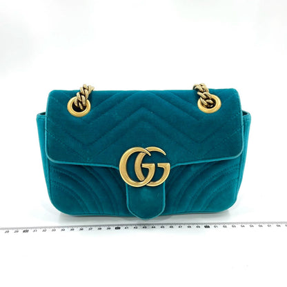 Gucci Marmont Small Flap Turquoise Blue Velvet Handbag