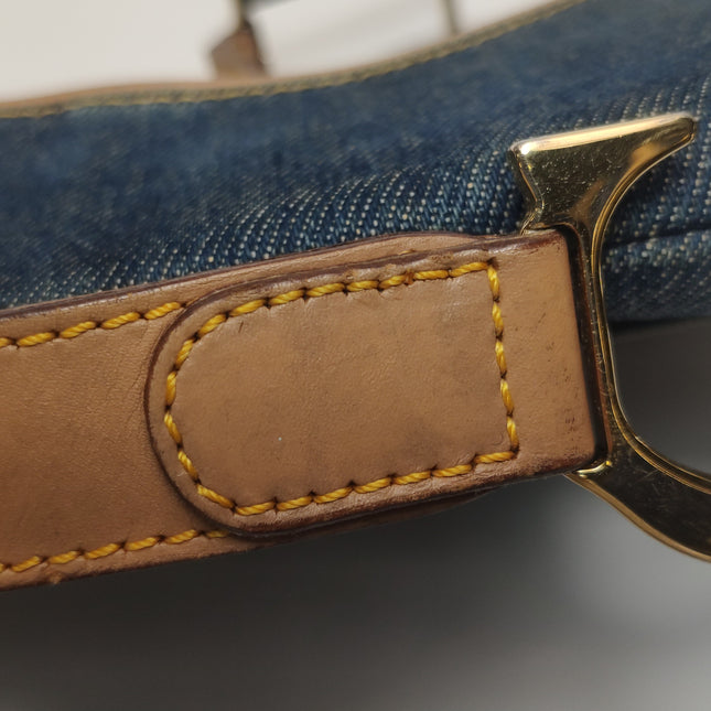 Dior Saddle Vintage Navy Denim with Silk Lining and Leather Trim