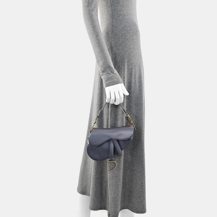 Dior Saddle Mini Silk Blue Grey with Crystal Embedded Buckles