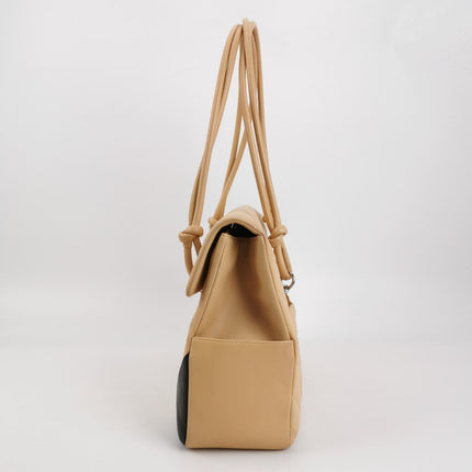 Chanel Cambon Flap Maxi Beige Calfskin Leather Double Strap Shoulder Bag