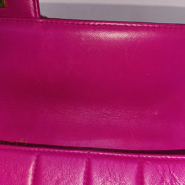 Chanel East West Chocolate Bar Fuchsia Pink Leather 24k Gold hardware