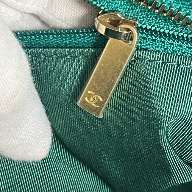 Chanel x Pharrel Williams Tweed Giant Logo Shopping Tote Green Quilted