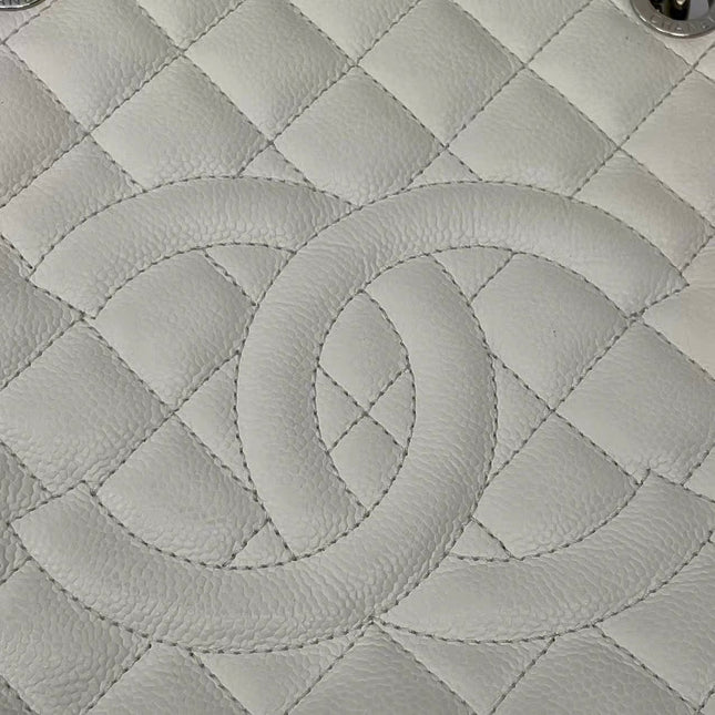 Chanel GST Grand Shopping Tote Large White Caviar Leather Silver Hardware