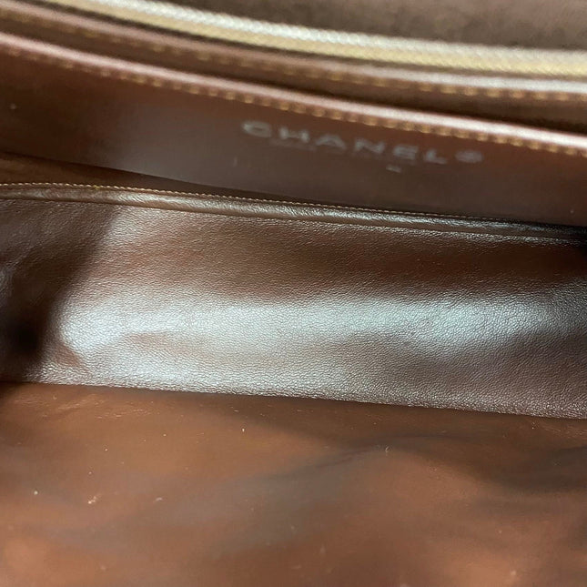Chanel Classic Flap Maxi Chocolate Brown Lambskin Leather Single Flap Silver Hardware
