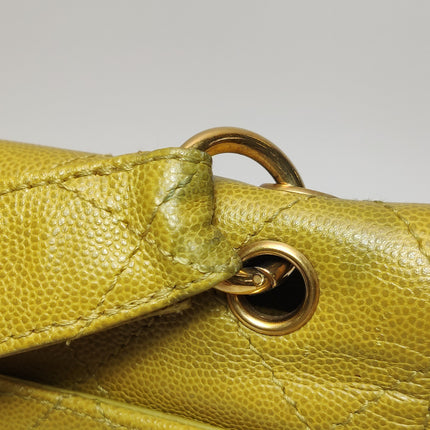 Chanel Vintage Kelly Flap Bag Yellow Caviar Leather 24k Gold Hardware 1997-1999