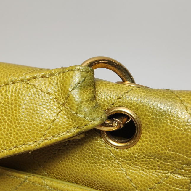 Chanel Vintage Kelly Flap Bag Yellow Caviar Leather 24k Gold Hardware 1997-1999