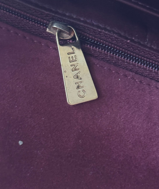Chanel Vintage Medium Flap Top Handle Bag Burgundy Suede Leather 1997-1999