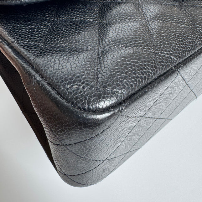 Chanel Classic Flap Jumbo Black Caviar Leather Double Flap with Gold Hardware