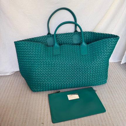 Bottega Veneta Cabat Tote Green Intreccio Leather 50cm-Luxbags