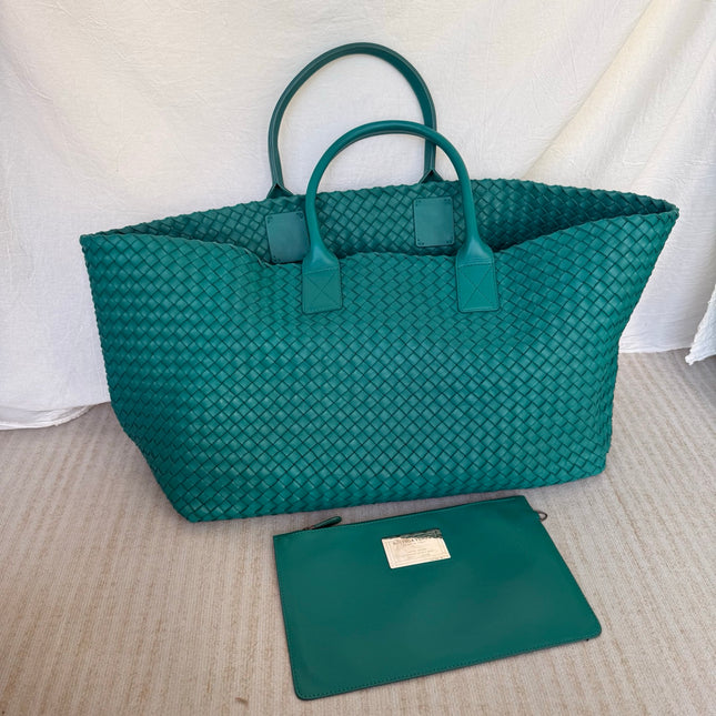 Bottega Veneta Cabat Tote Green Intreccio Leather 50cm