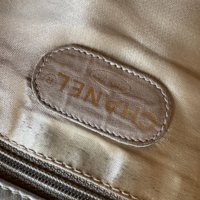 Chanel Vintage XXL Maxi Pink Striped Travel Flap Bag Canvas Gold Hardware