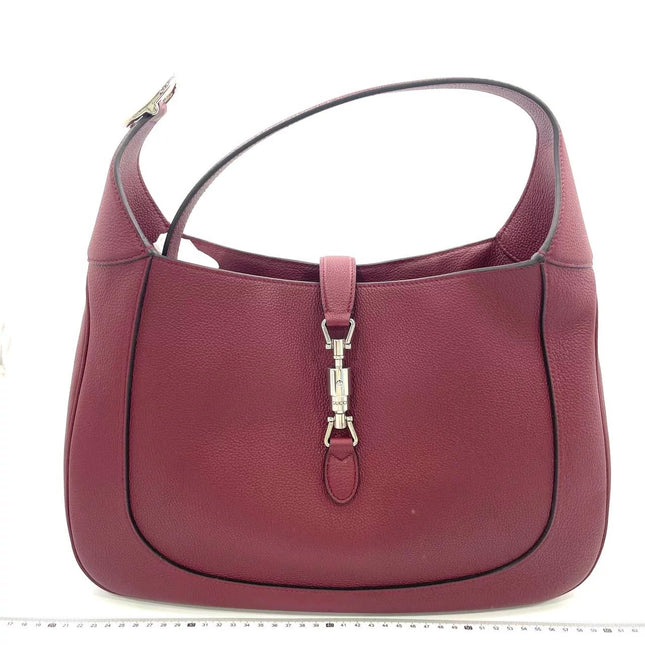 Gucci Jackie 1961 Burgundy Large Pebbled Leather Shoulder Bag with Strap