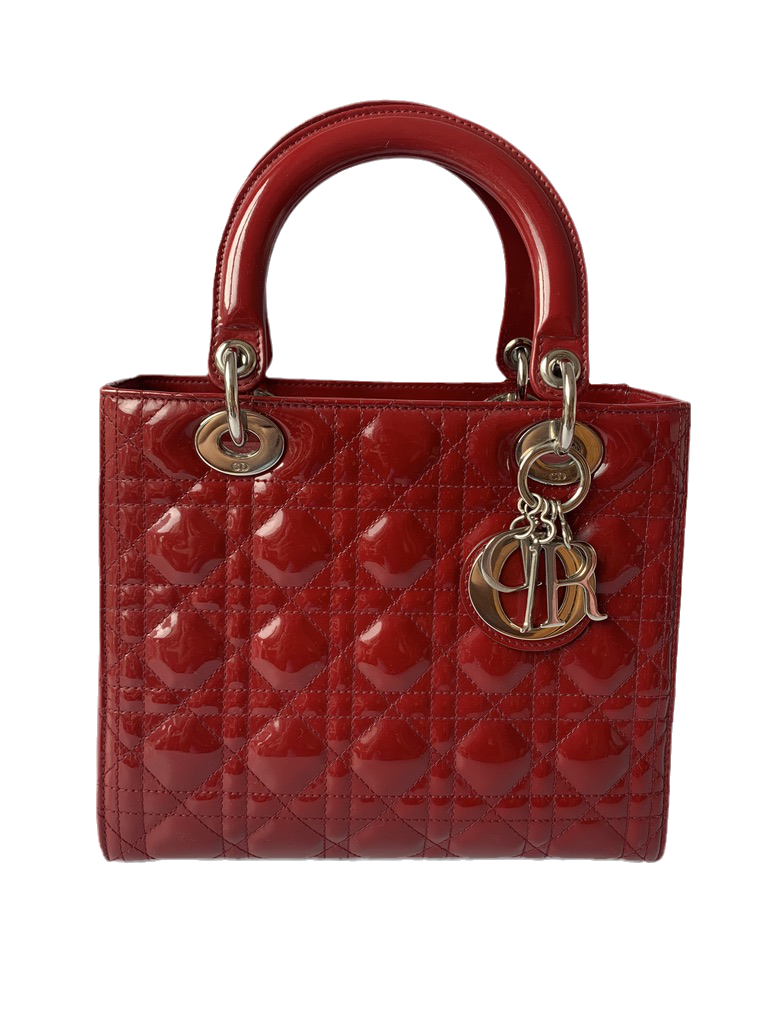 Sold Lady Dior Medium Bag Red Patent Leather