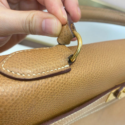 Hermes Kelly 32 Sellier Vintage Gold Epsom Leather Gold Hardware With Strap 1990
