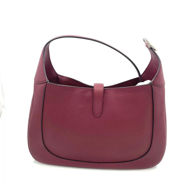 Gucci Jackie 1961 Burgundy Large Pebbled Leather Shoulder Bag with Strap